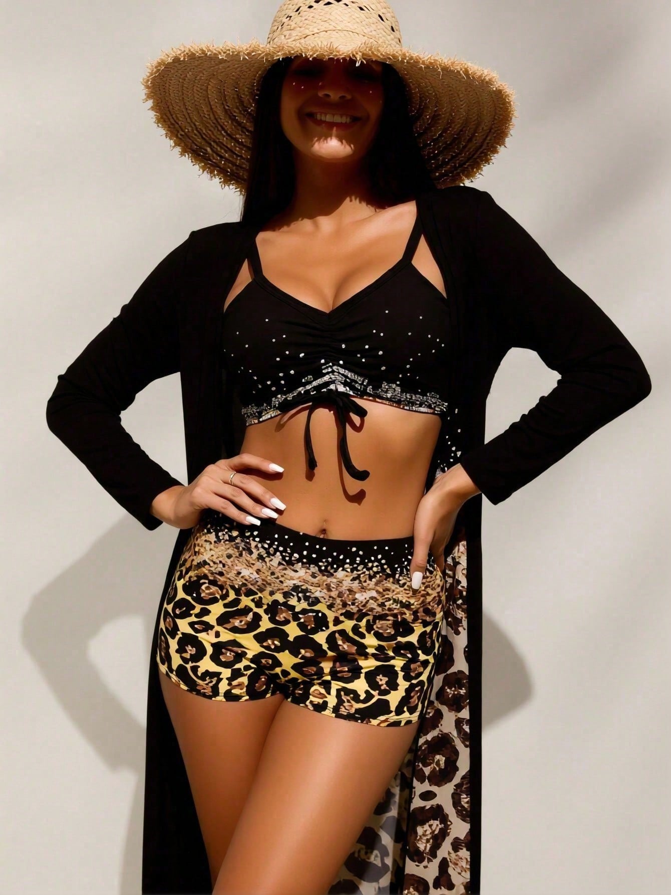 Tops - Zwarte bikinitop met strass steentjes voor