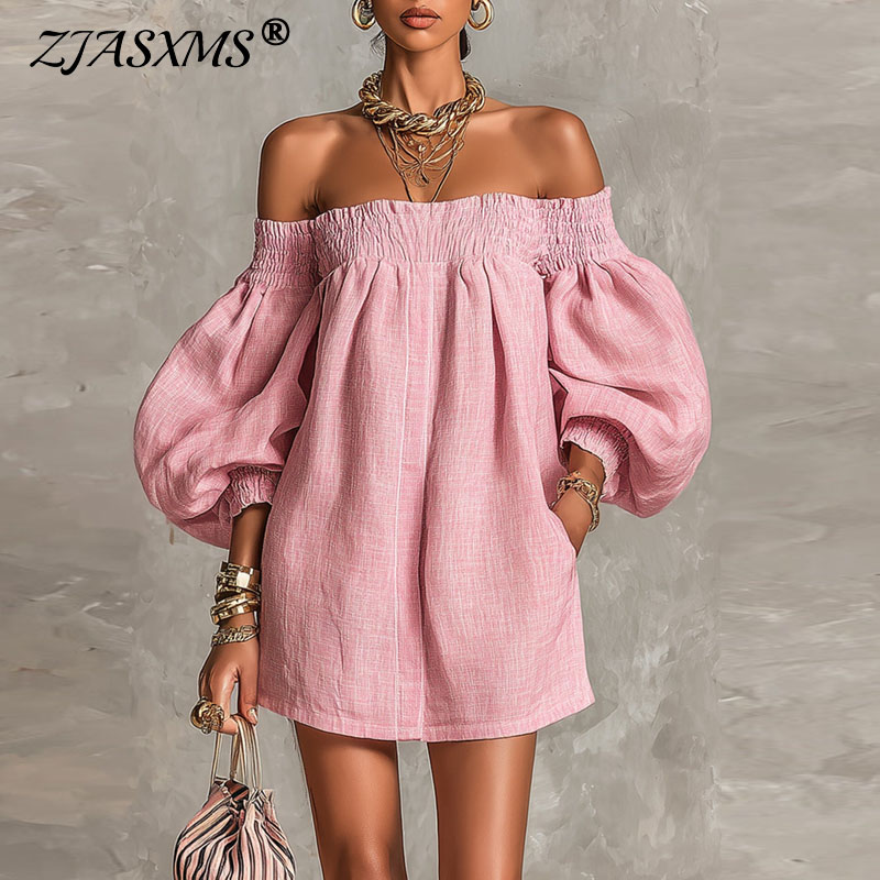 Off Shoulder Puff Sleeve Sundress - 2026 Zomer Nieuwe Off Schouder Bladerdeeg