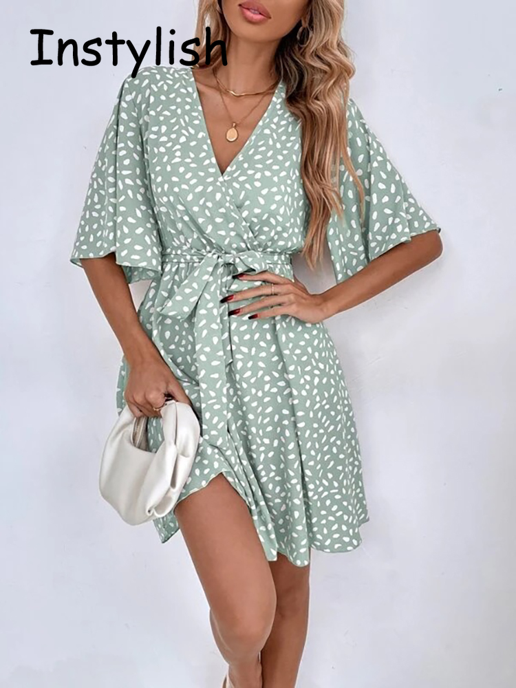French Vintage Floral Midi Dress - Casual Mini-Jurk Met Puntprint En Elegante