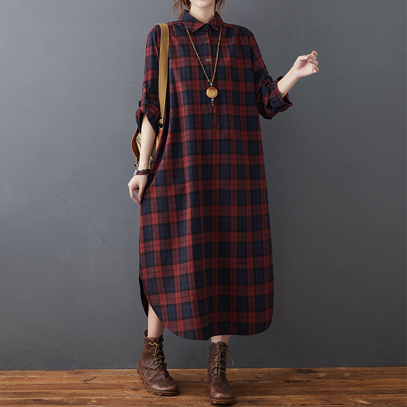 Casual Loose Linen Shirt Dress - Katoenen linnen jurk voor dames, herfst,