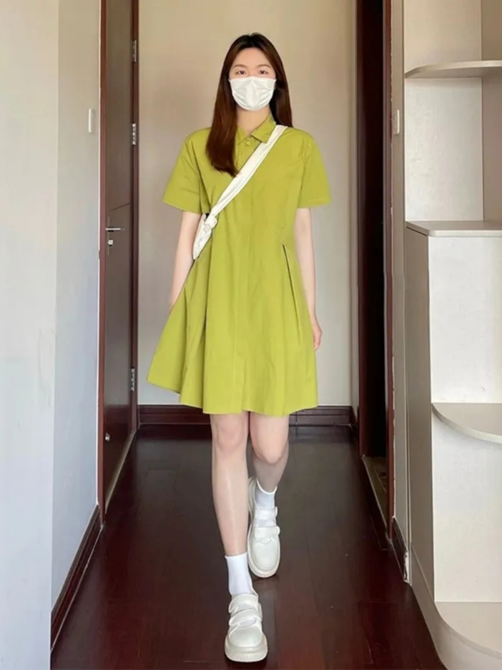 Korean Style A Line Shirt Dress - Plus size damesjurk met korte mouwen,