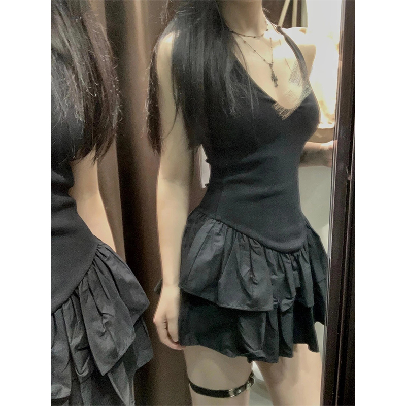Y2K Backless Halter Mini Dress - MEXZT Y2K Zwarte Mini Jurk Vrouwen