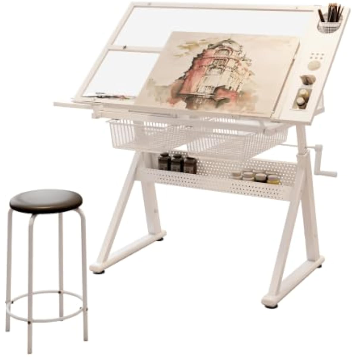 Tops - Verstelbaar tekenbureau met gehard glazen blad,