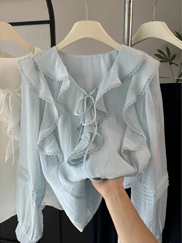 Blouses - Franse V-hals chique blouse met lange