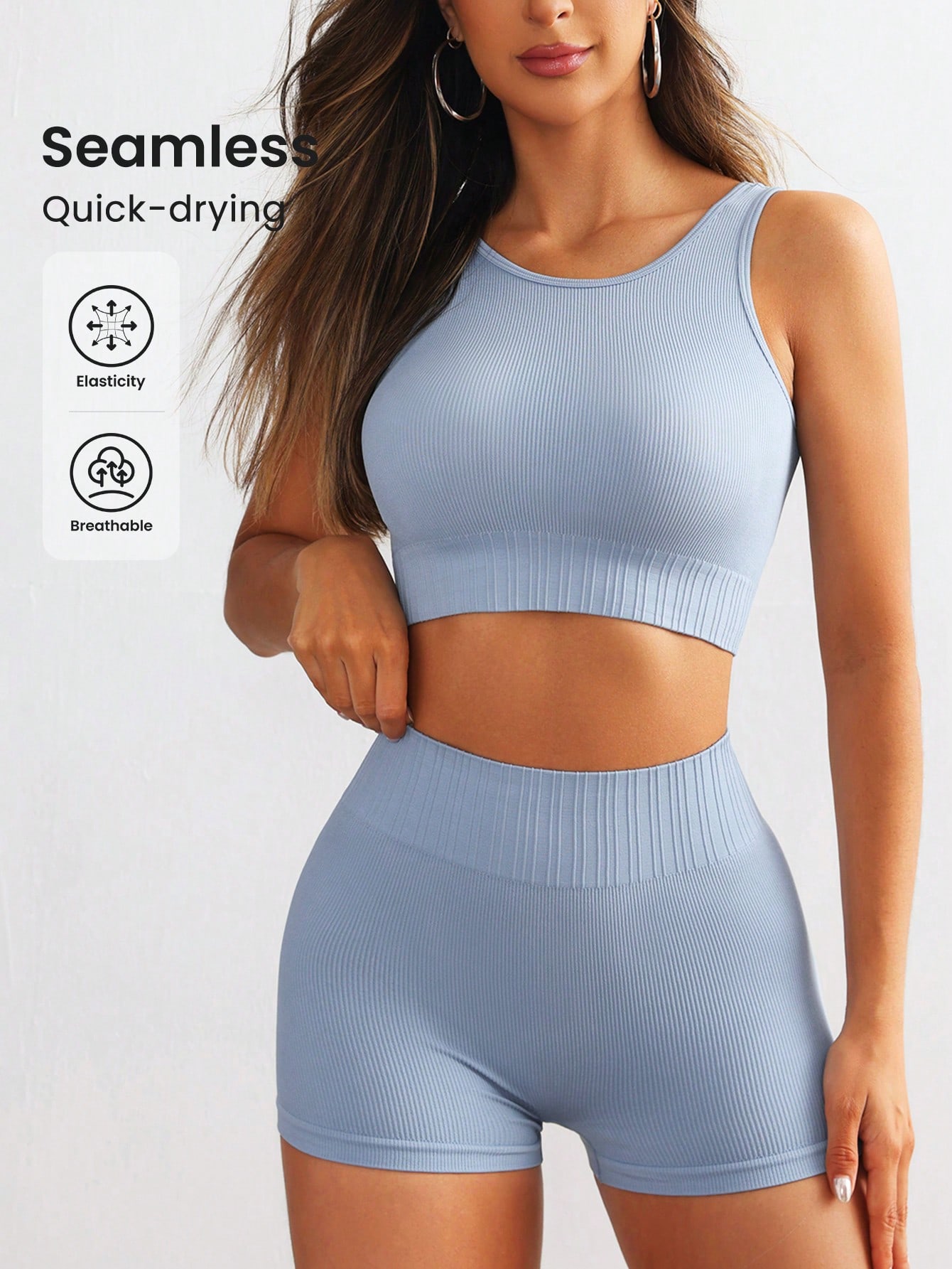 Seamless Ribbed Workout Tank Top - Dames Seamless Geribbelde Yoga Set Mouwloos