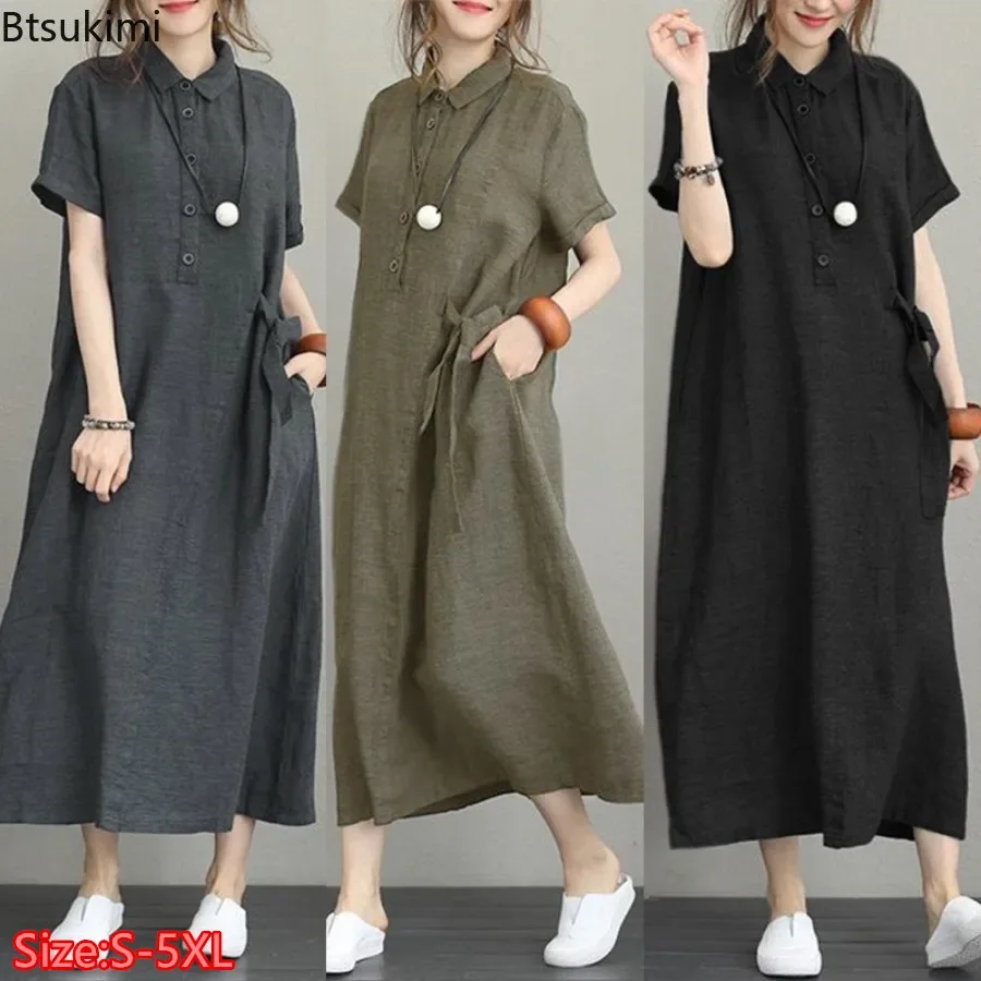 2026 Zomerjurk Eenvoudige Vint - Casual Loose Linen Shirt Dress recensie en prijs