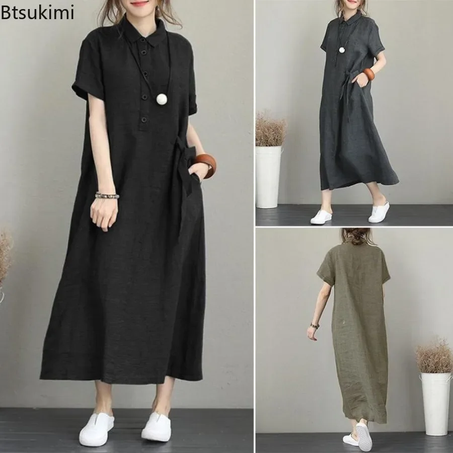 2026 Zomerjurk Eenvoudige Vint - Casual Loose Linen Shirt Dress recensie en prijs