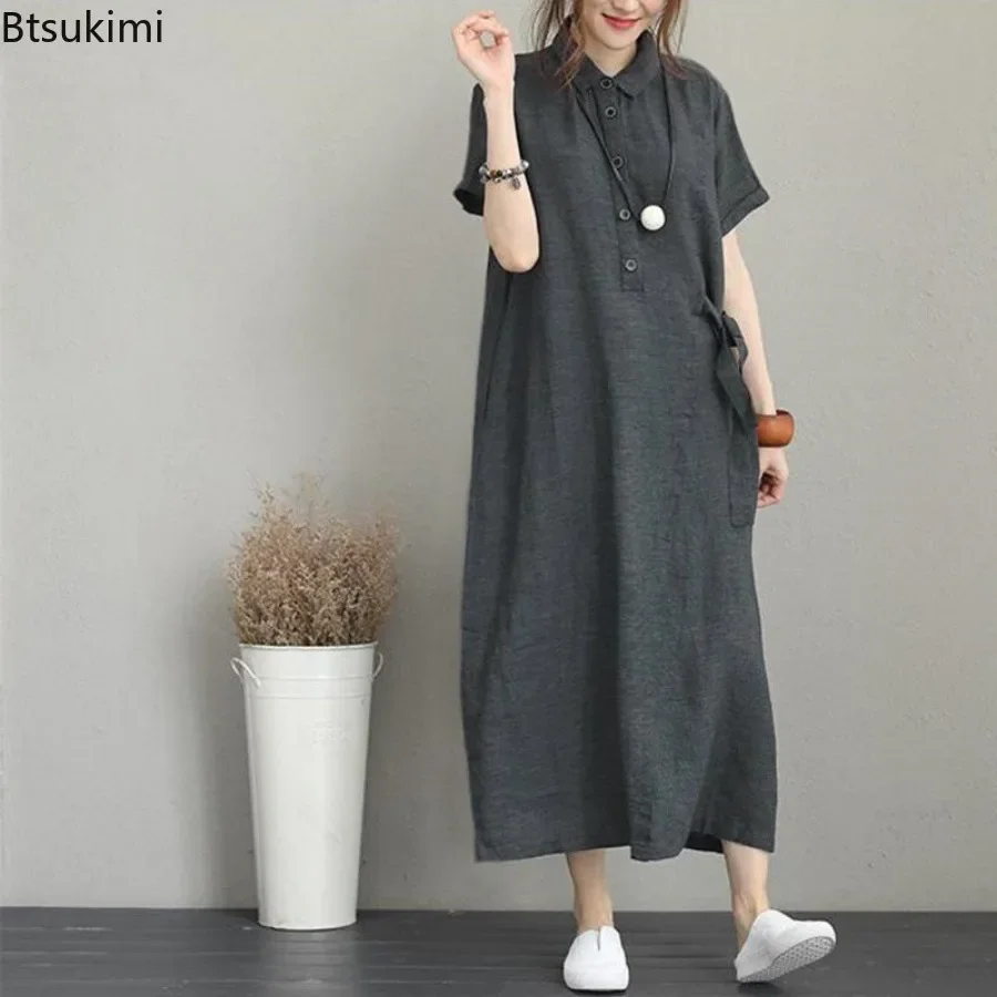 2026 Zomerjurk Eenvoudige Vint - Casual Loose Linen Shirt Dress recensie en prijs