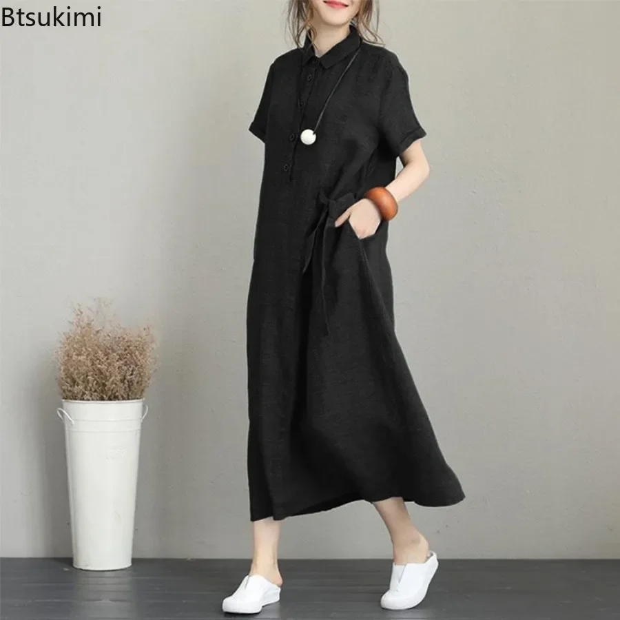 2026 Zomerjurk Eenvoudige Vint - Casual Loose Linen Shirt Dress recensie en prijs