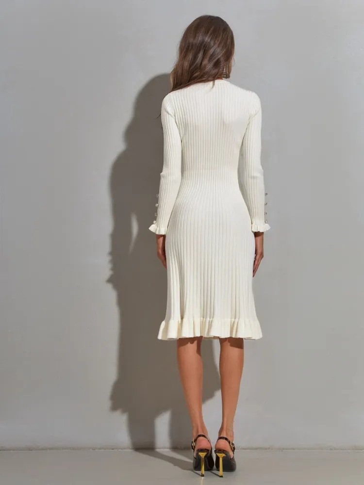 Geribbelde bodycon-jurk met la - Bodycon Long Sleeve Ribbed Dress recensie en prijs