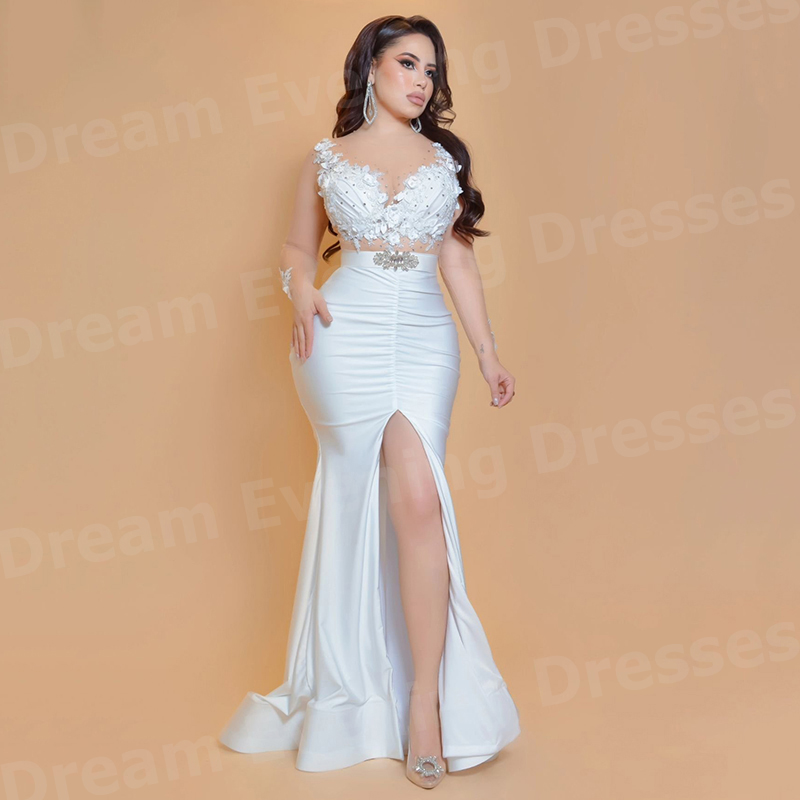 Elegante witte zeemeermin dame - Elegant Satin Evening Gown Split recensie en prijs