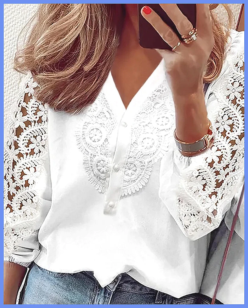 Elegante witte kanten blouse m - Blouses recensie en prijs