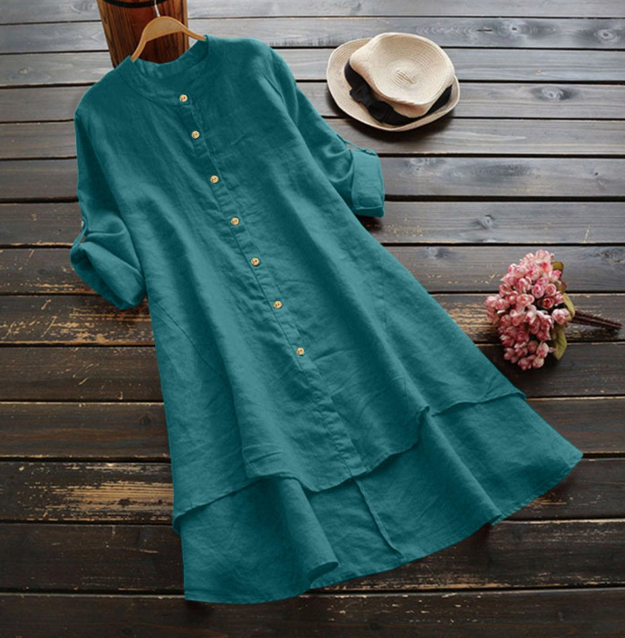 Plus Size Lange Shirtjurk Dame - Casual Loose Linen Shirt Dress recensie en prijs