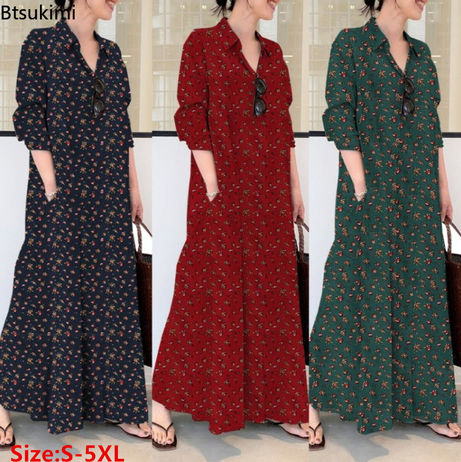 Nieuwe dames print lange stijl - Casual Loose Linen Shirt Dress recensie en prijs