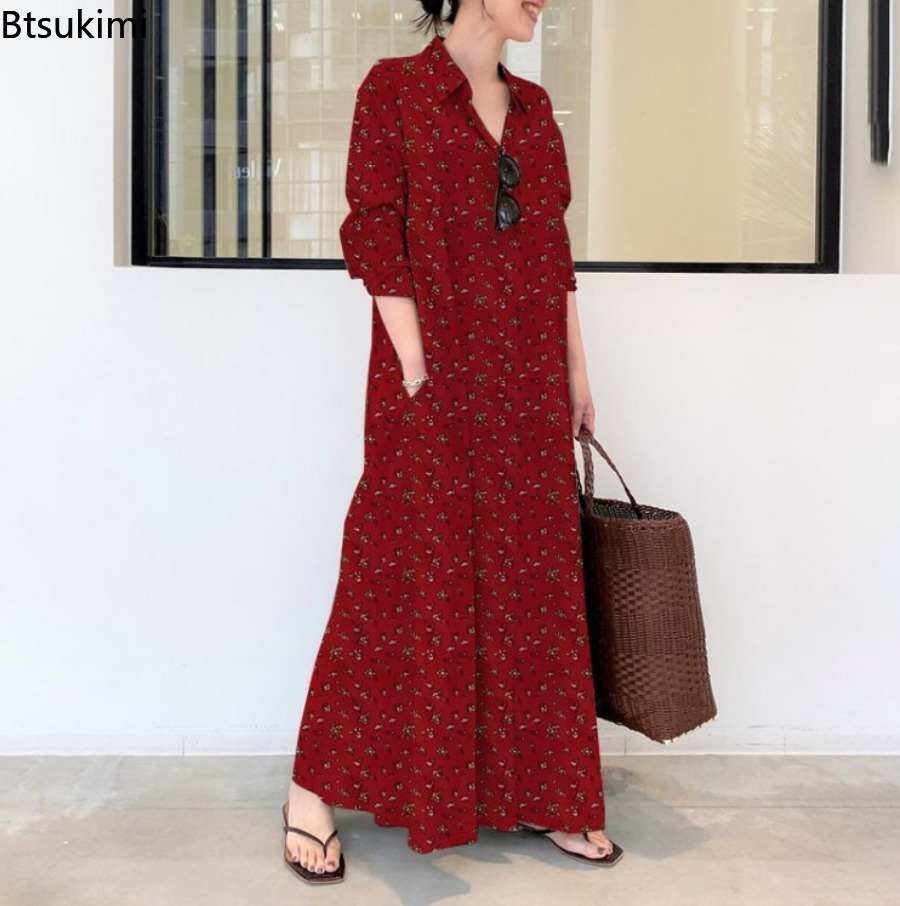 Nieuwe dames print lange stijl - Casual Loose Linen Shirt Dress recensie en prijs