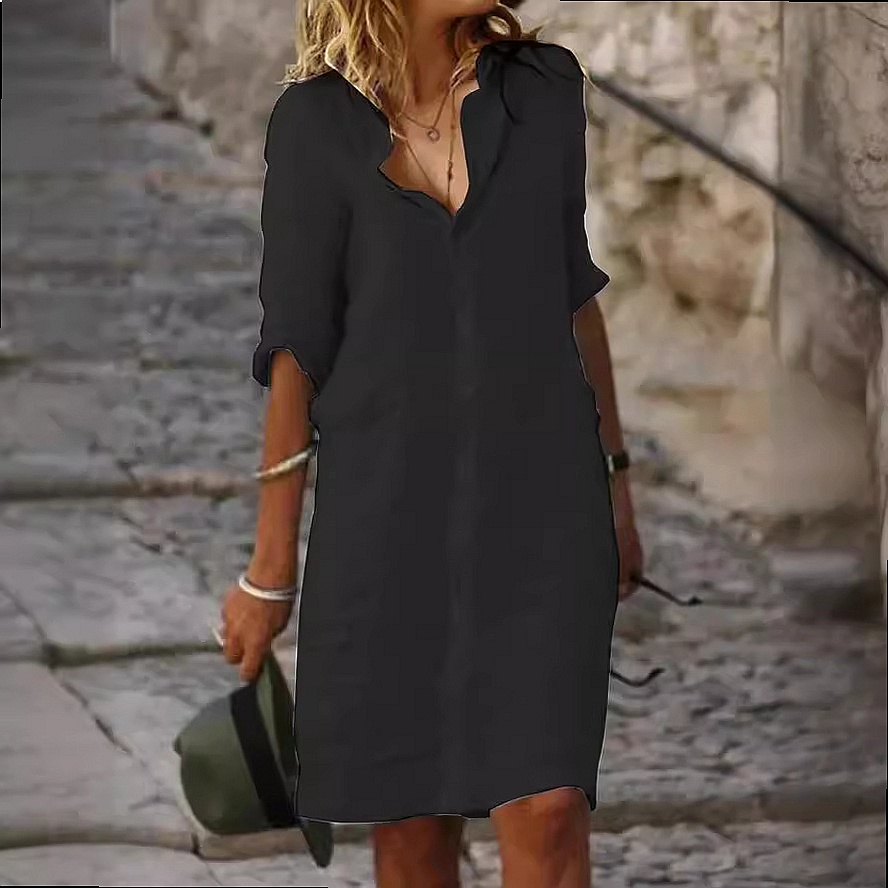 Losvallende knoop midi shirtju - Casual Loose Linen Shirt Dress recensie en prijs