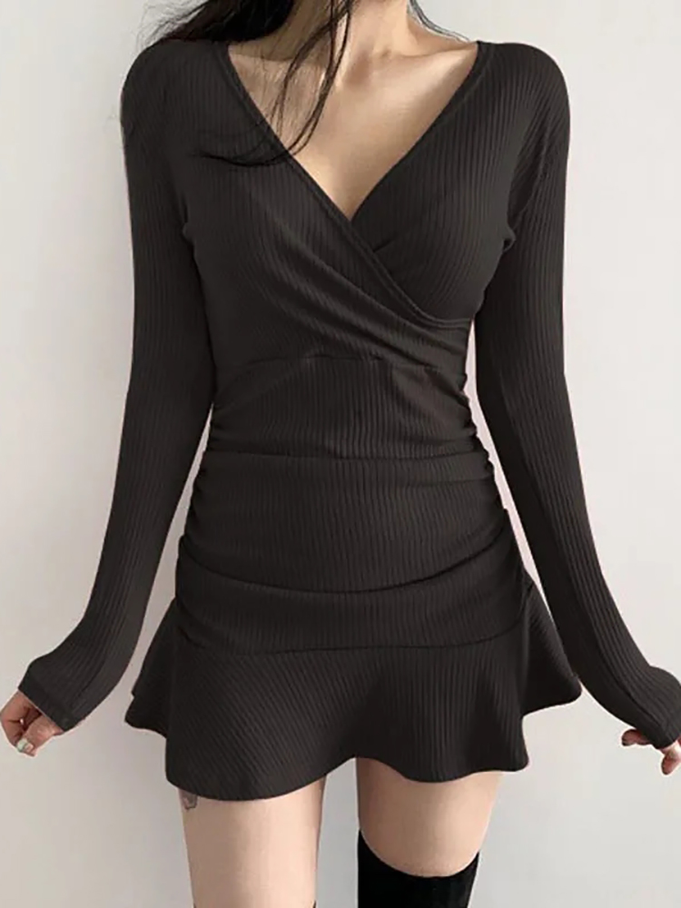 Aossviao Zwart Gebreide Geribb - Bodycon Long Sleeve Ribbed Dress recensie en prijs