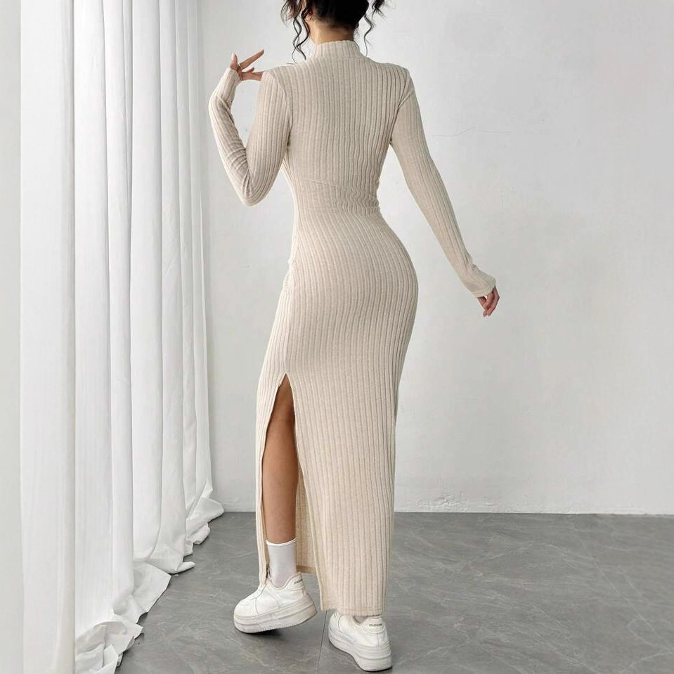 Modieuze gebreide geribde turt - Bodycon Long Sleeve Ribbed Dress recensie en prijs