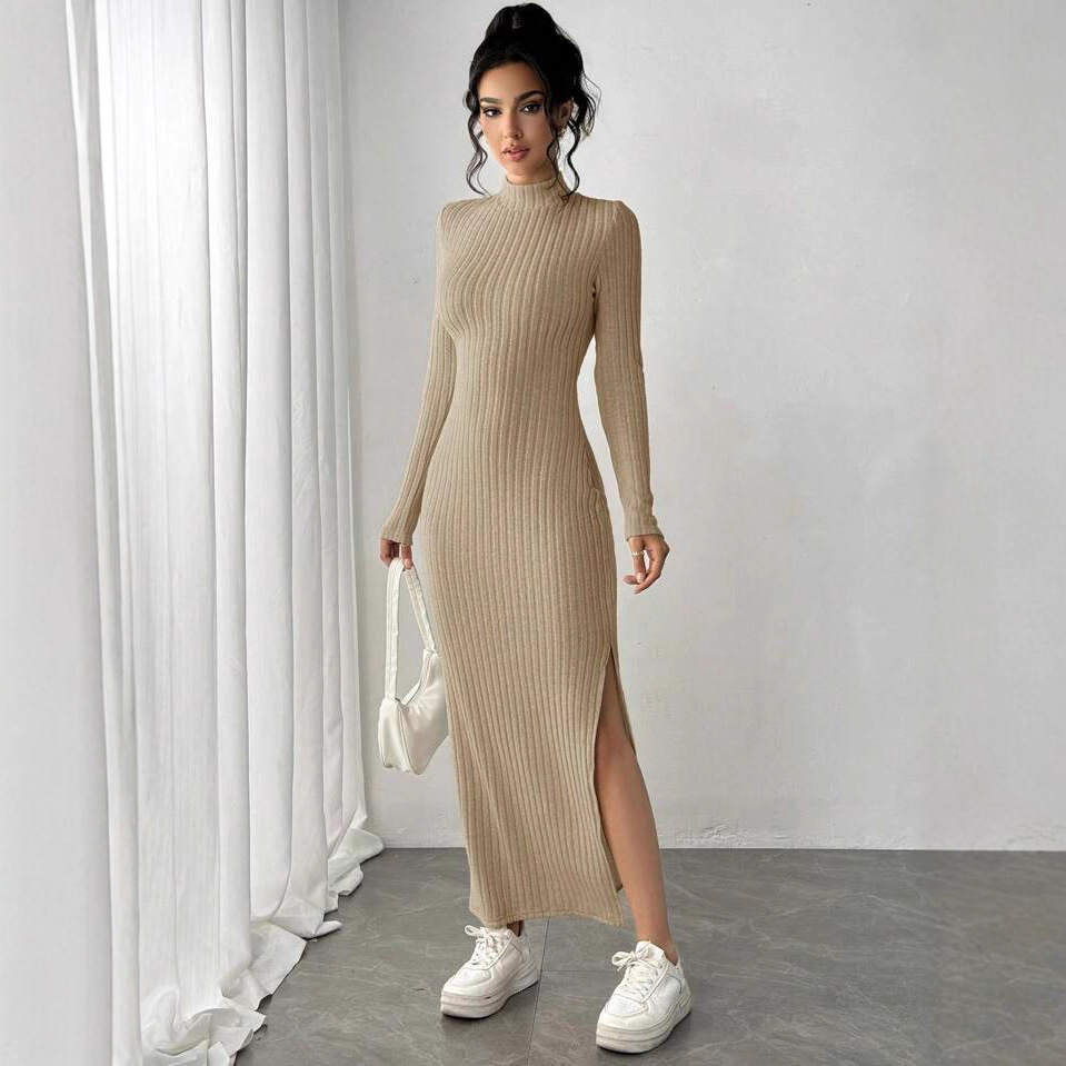 Modieuze gebreide geribde turt - Bodycon Long Sleeve Ribbed Dress recensie en prijs