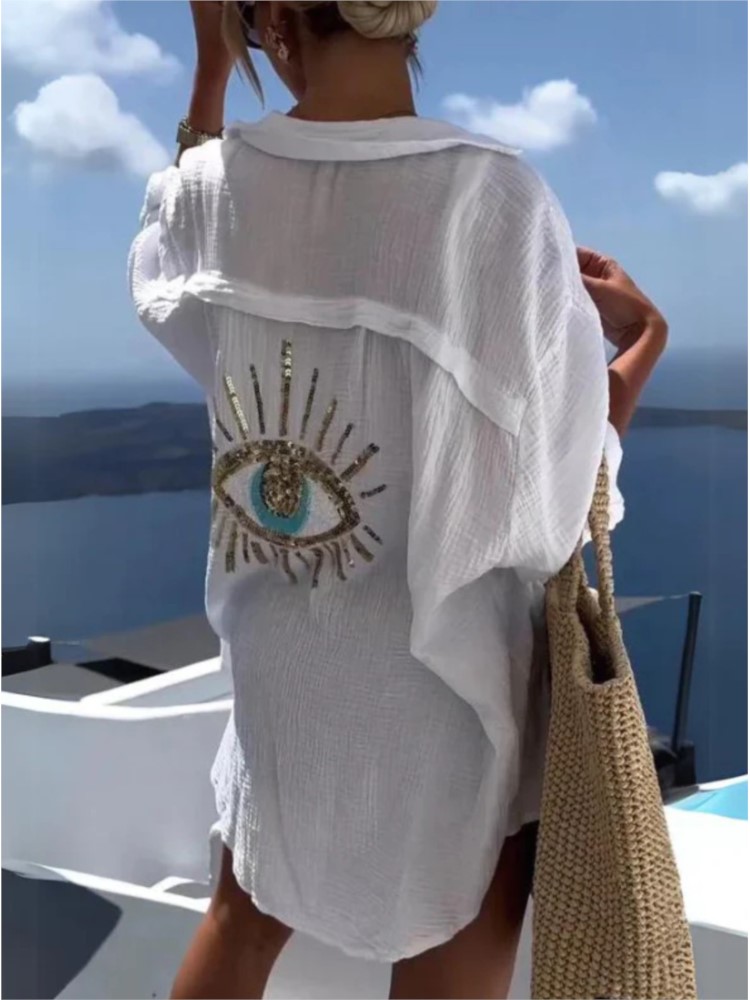 Lente Zomer Casual Lovertjes E - Casual Loose Linen Shirt Dress recensie en prijs