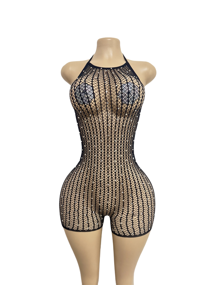 Dames Halter Rhinestone Visnet - Sexy Mesh Sheer Bodycon Dress recensie en prijs