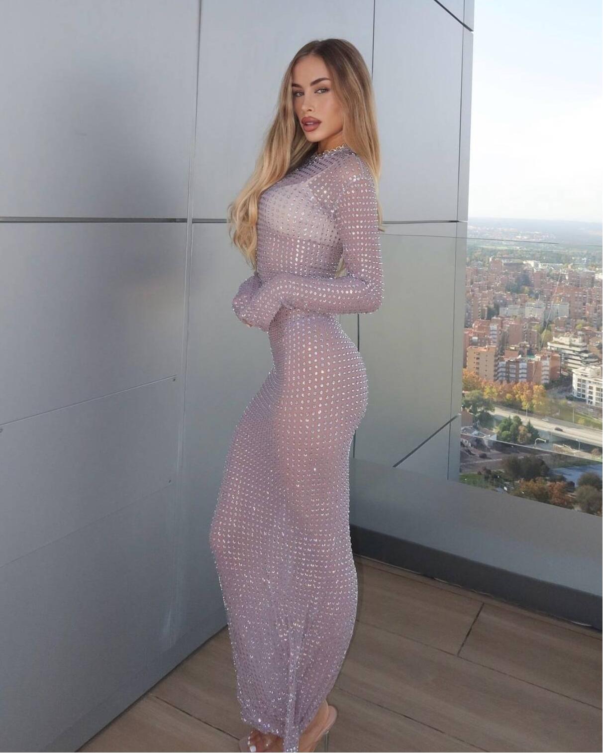 2025 nieuwe transparante fotos - Sparkly Rhinestone Club Party Dress recensie en prijs