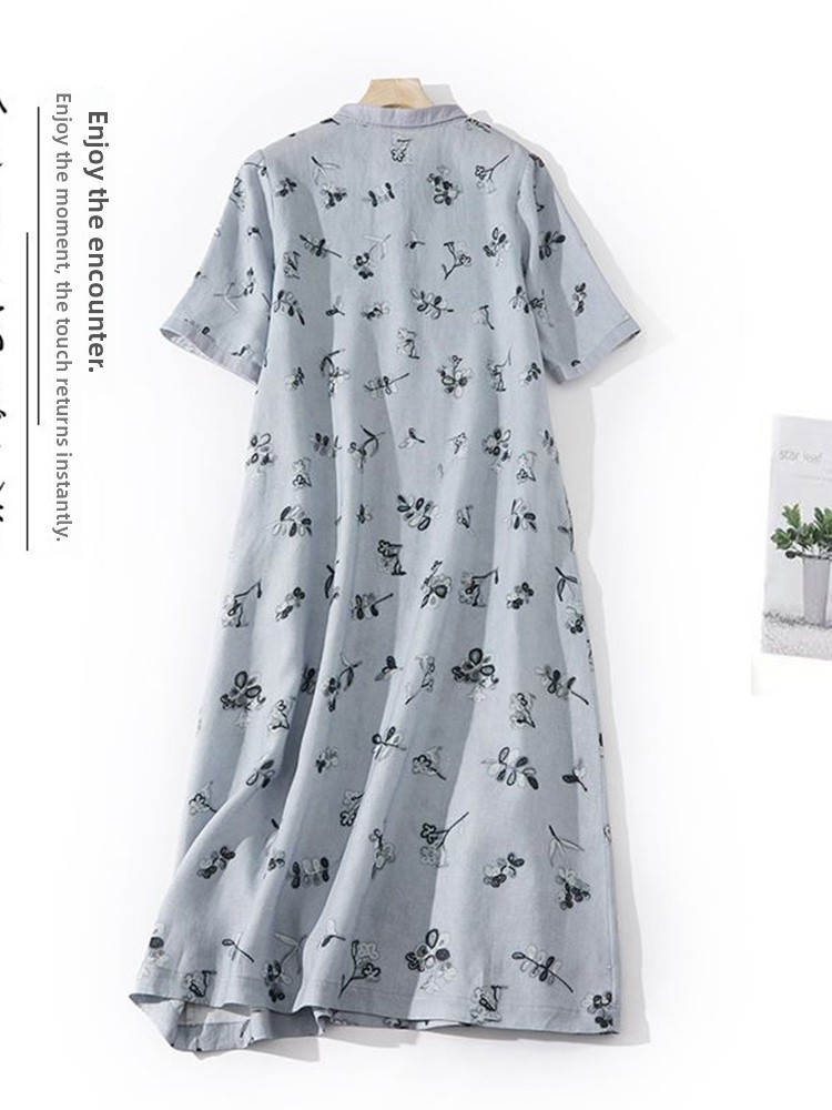 Artistieke bloemenprint losse  - Casual Loose Linen Shirt Dress recensie en prijs
