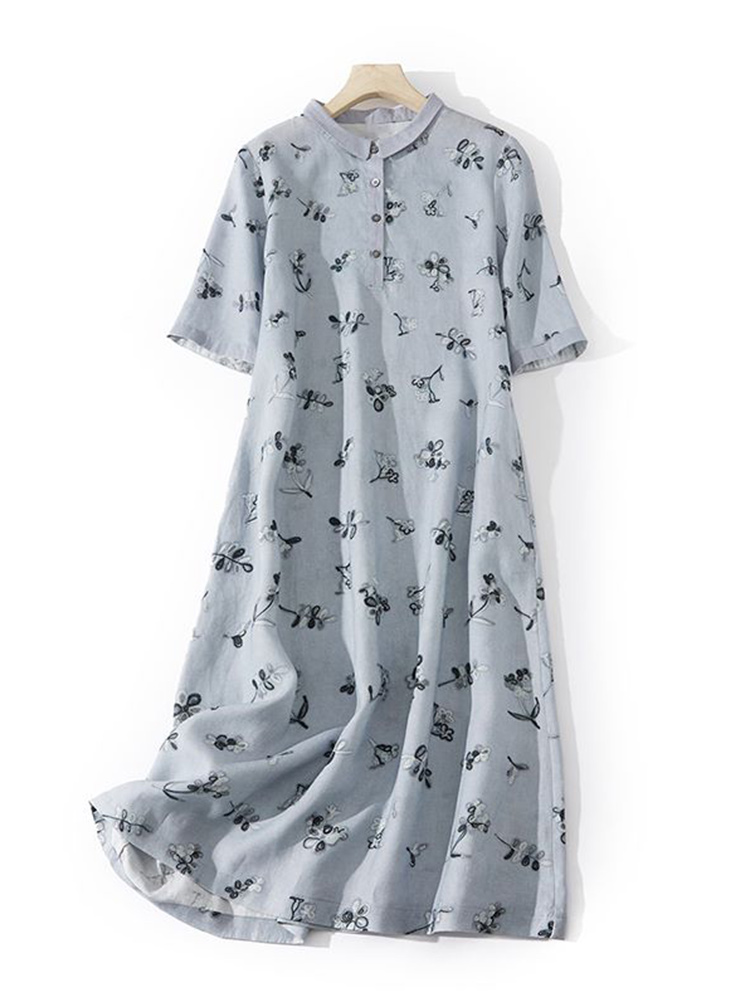 Artistieke bloemenprint losse  - Casual Loose Linen Shirt Dress recensie en prijs
