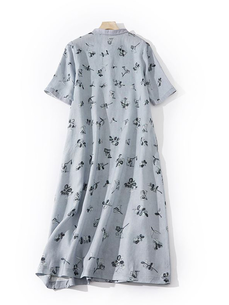 Artistieke bloemenprint losse  - Casual Loose Linen Shirt Dress recensie en prijs