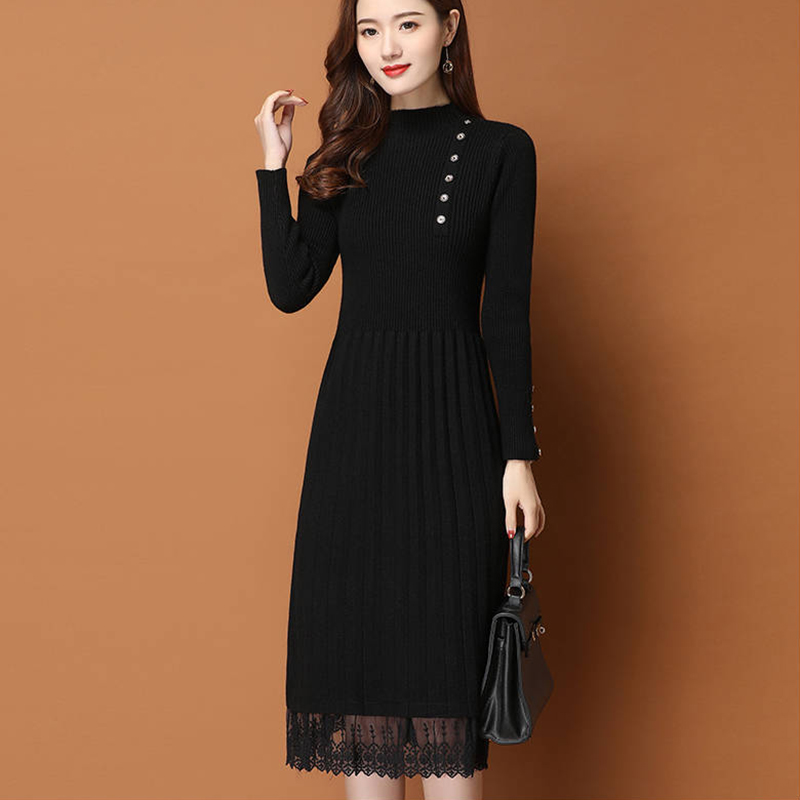 Kant Zoom Knoppen Vrouwen Herf - Bodycon Long Sleeve Ribbed Dress recensie en prijs