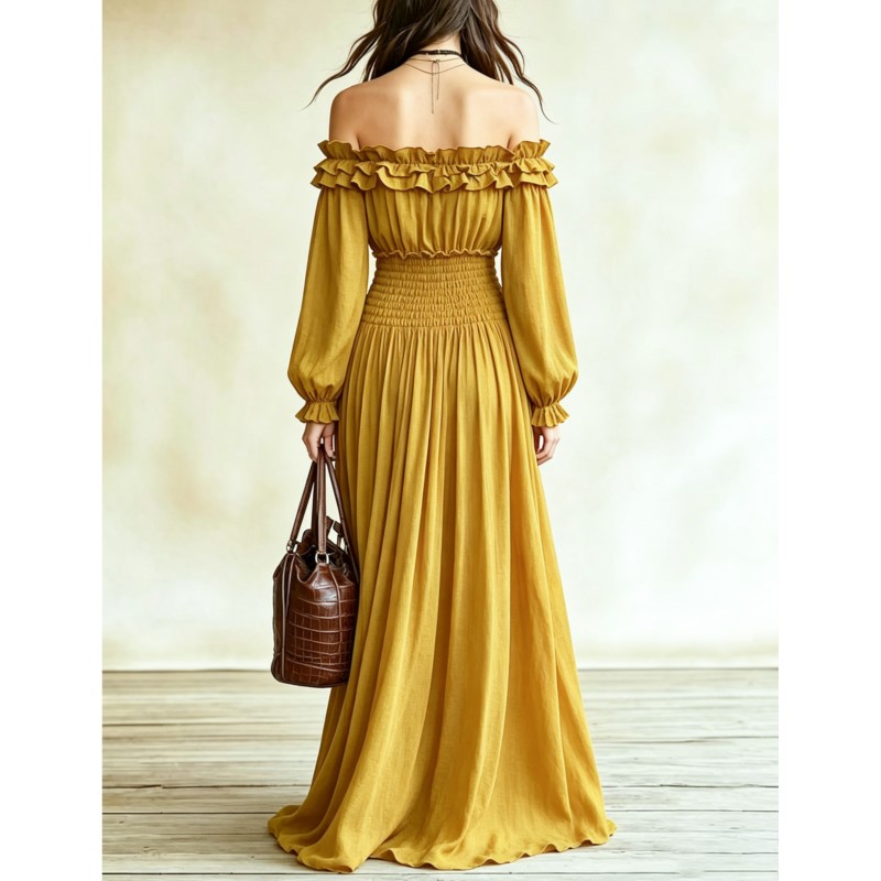 Off-shoulder maxi jurken voor  - Off Shoulder Puff Sleeve Sundress recensie en prijs