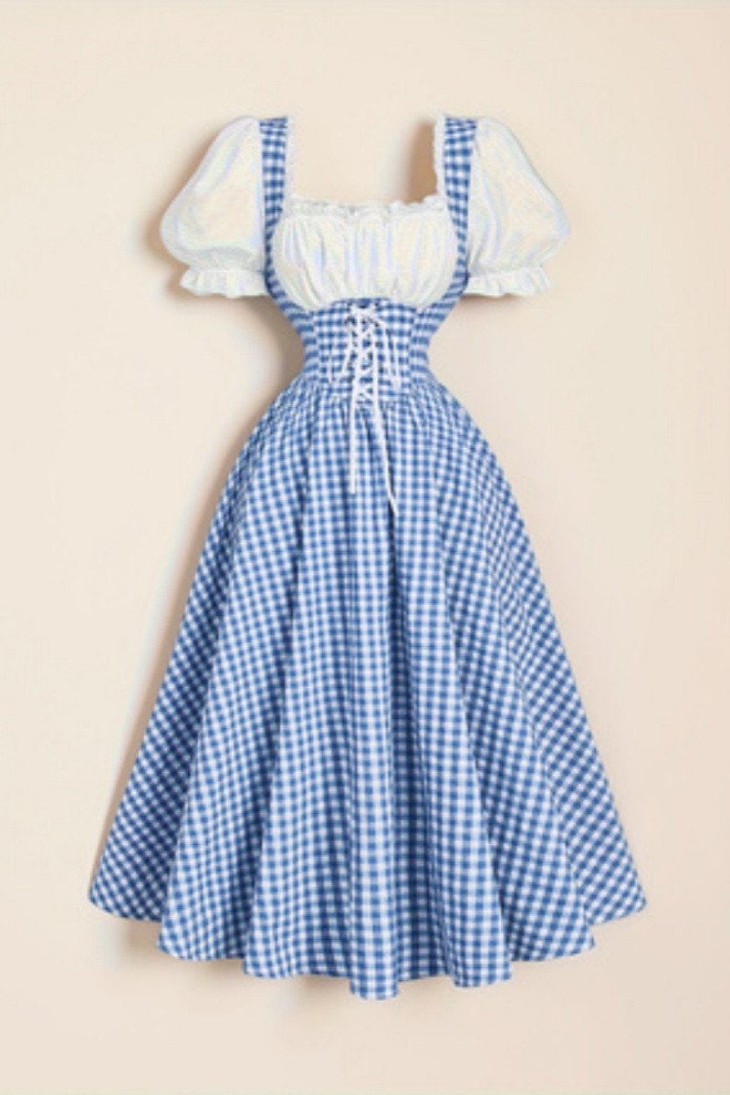 Damesmode blauw en wit raster  - French Vintage Floral Midi Dress recensie en prijs