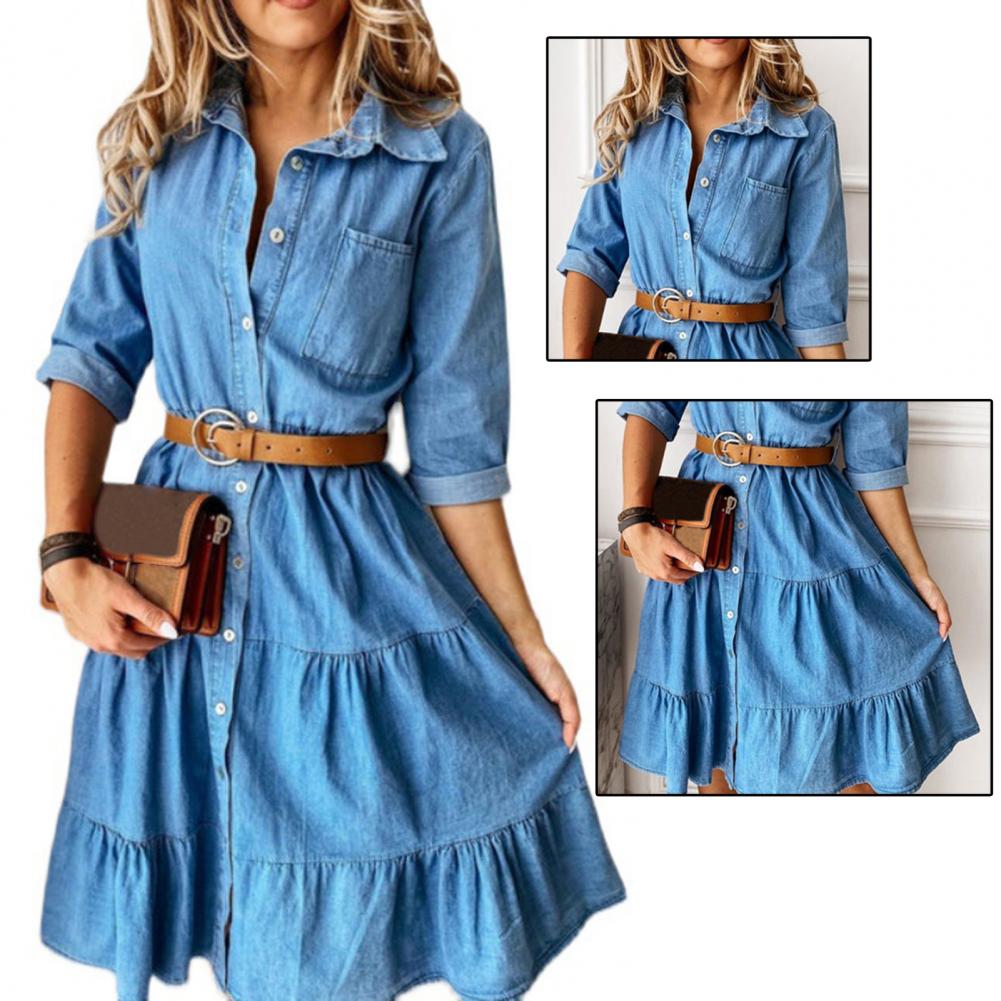 Denimjurk met driekwartmouwen, - French Vintage Floral Midi Dress recensie en prijs